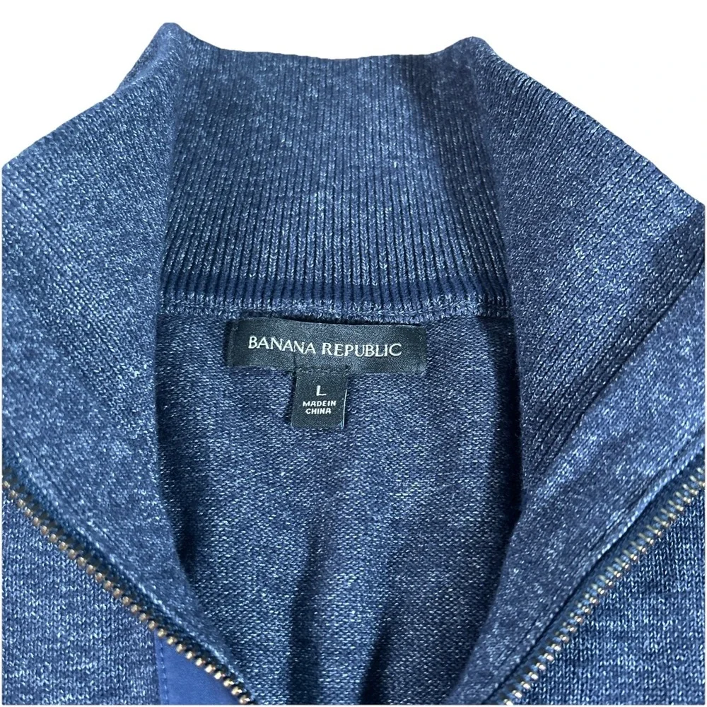 Banana Republic Mixed Media Sweater Jacket Men's L Blue Full‎ Zip Mock Neck
